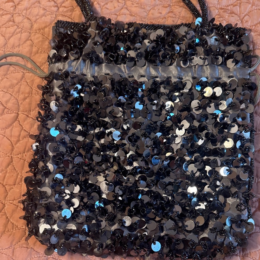 Sequin Embellished Black Evening Bag